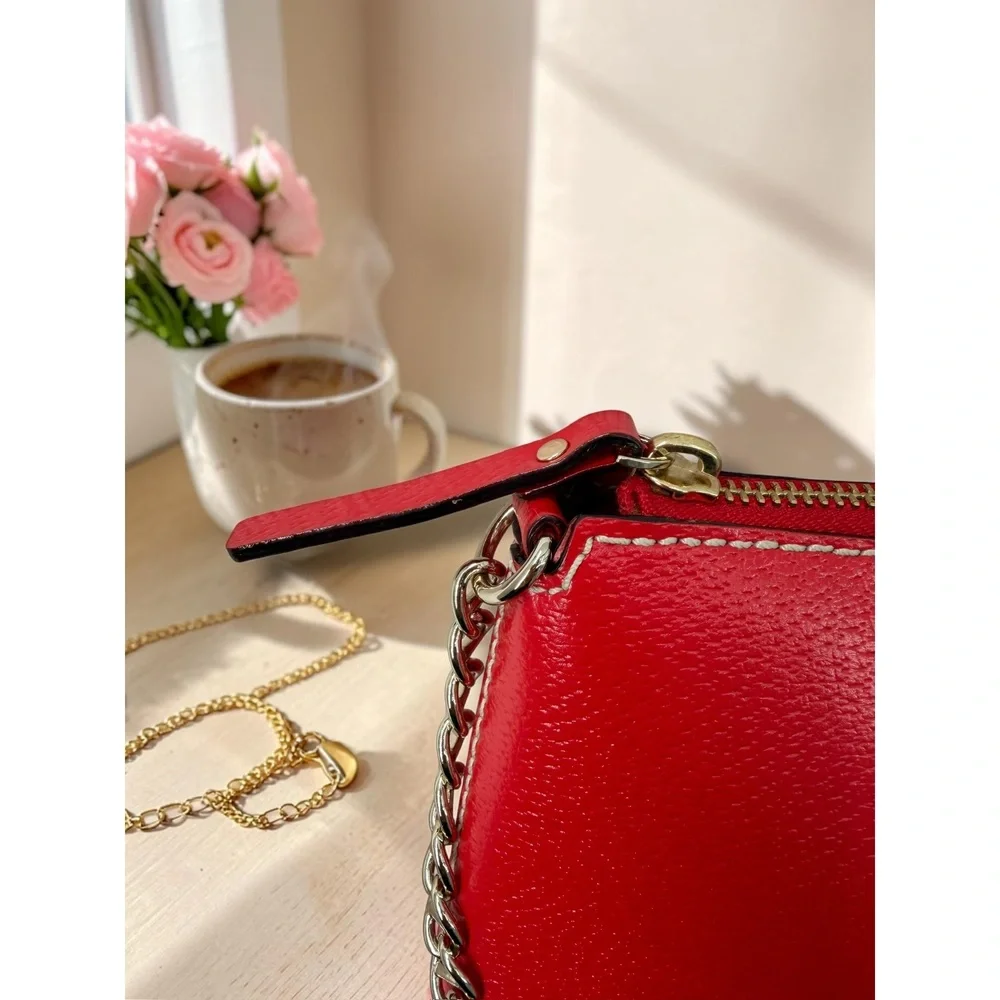 Kate Spade WKRU1427 Red Genuine Cow‎ Leather Chain Crossbody Purse OS